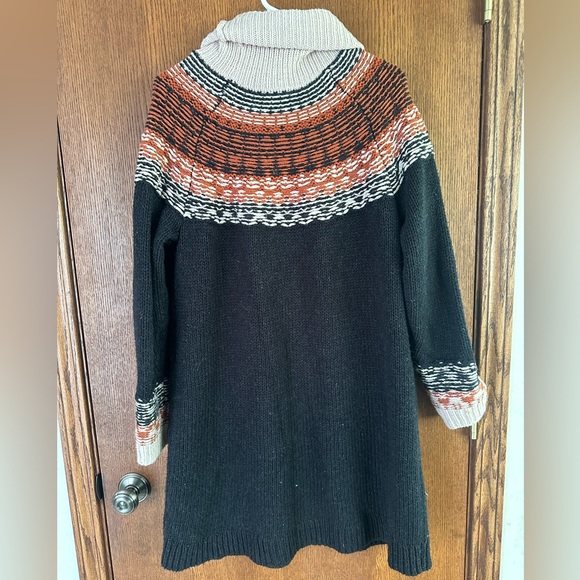 Madewell Fair Isle Turtleneck Sweater Dress Size Large Black and Rust - Picture 5 of 8